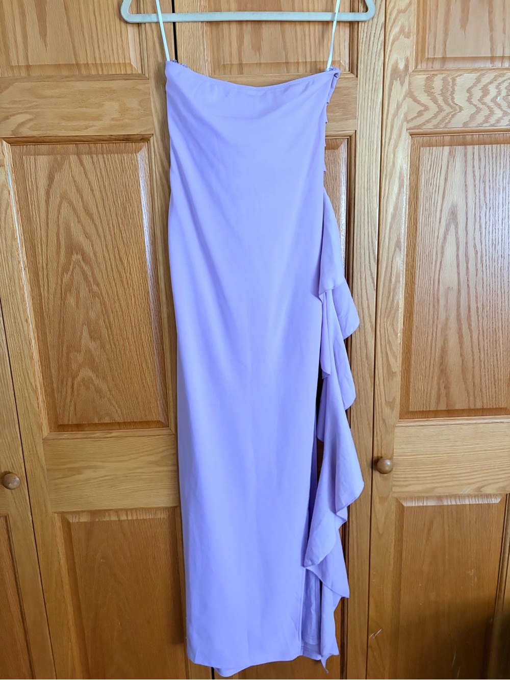 SHEIN Lavender Strapless Ruffle Side Gown